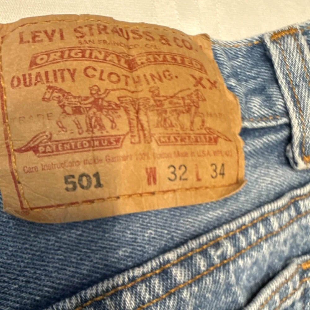 Vintage 90s Levi's 501 Button Fly Jeans 32x34 Made in USA Stonewash Blue